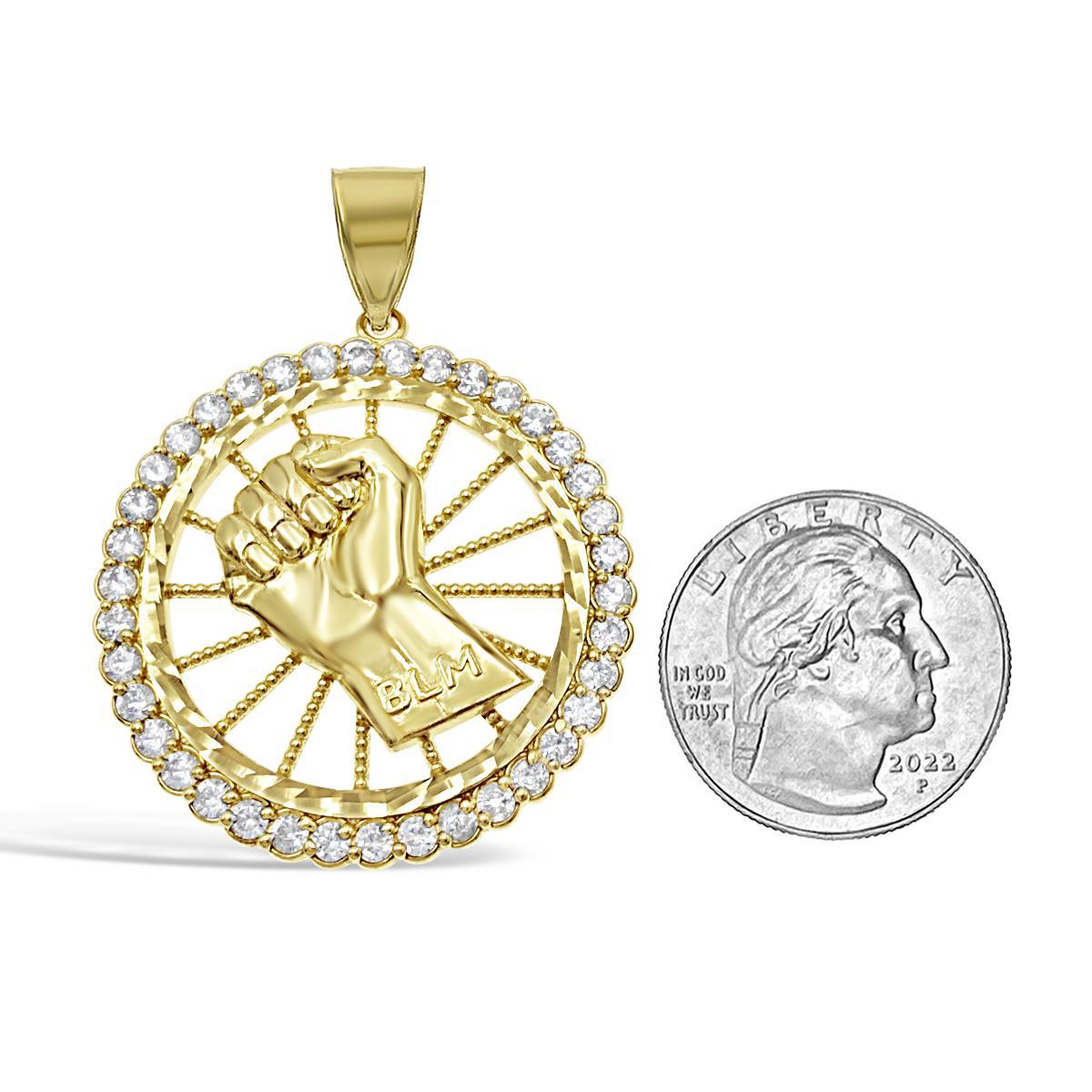 BLM Pendant Black Lives Matter Real 10k Yellow Gold Mens CZ Charm 2 inch