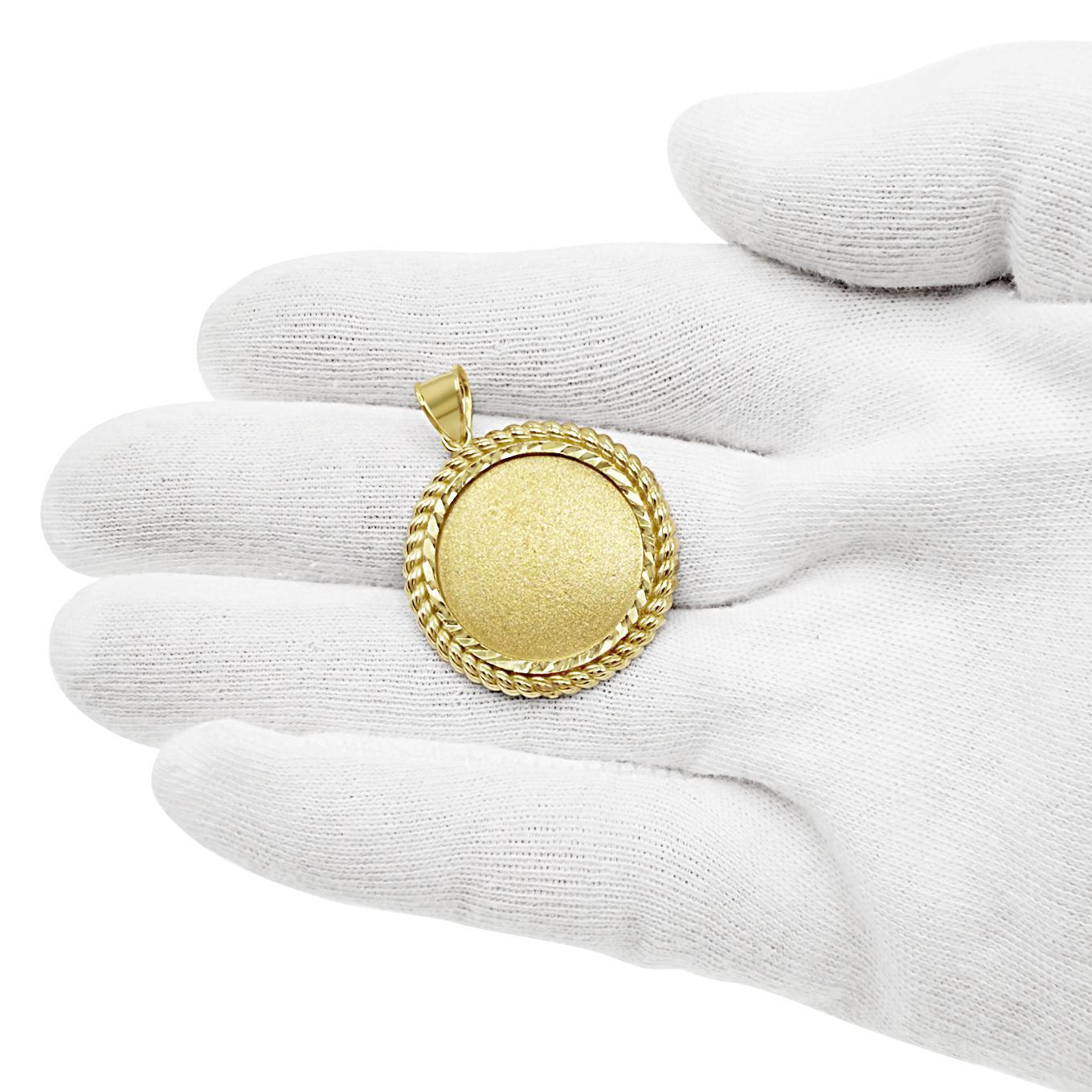 10K Yellow Gold Round Memory Picture Photo Frame Pendant Rope Bezel Charm