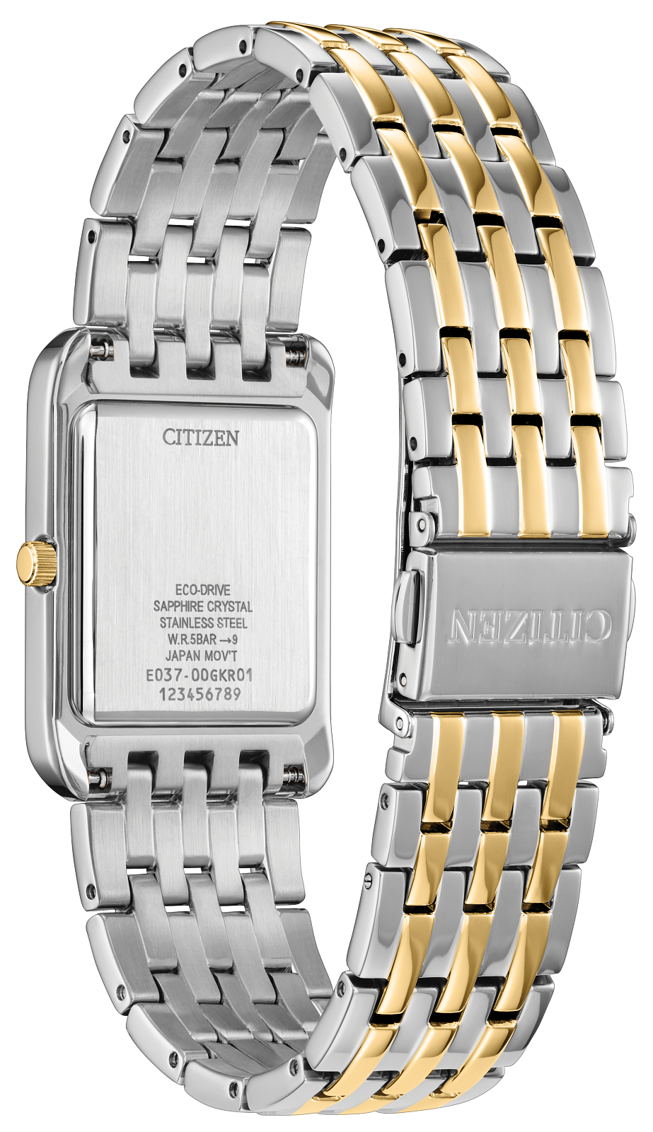 Citizen Addysen Eco-Drive Rectangle Two Tone Black Dial Mens Watch BJ6574-59E