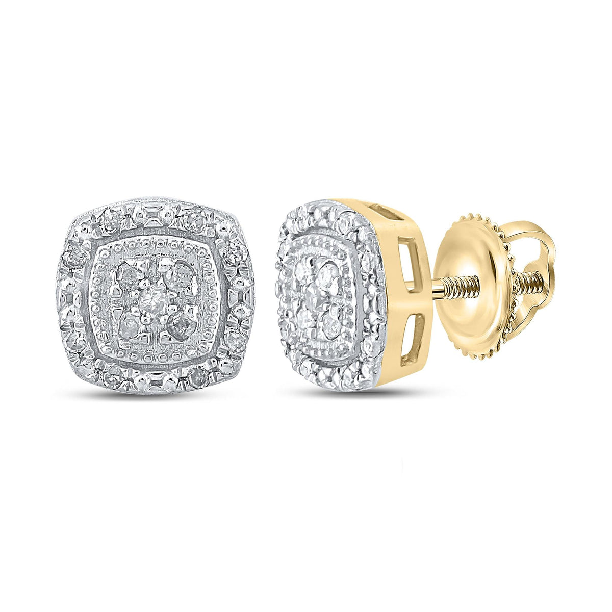 0.11ctw Diamond Cushion Shape Stud Earrings 10K Yellow Gold Screw Back