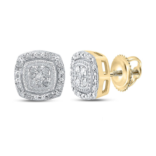 Diamond Square Cluster Stud Earrings 10K Yellow Gold