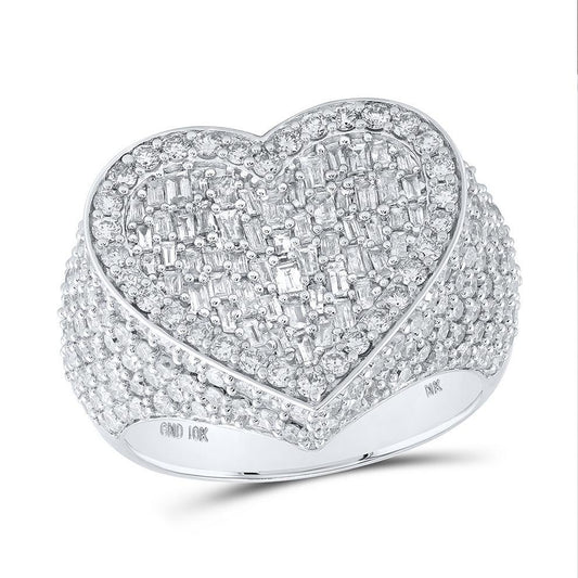 2.75 Cttw Baguette Round Diamond Heart Ring 10k White Gold
