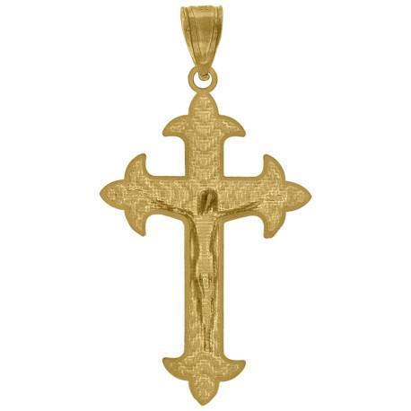 10k Yellow Gold Cross Diamond Cut Crucifix Pendant Charm