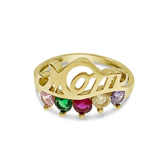 14K Yellow Gold Mom 5 Birthstone Ring