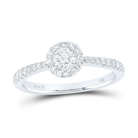 0.55ctw Round Diamond Halo Engagement Ring in 14K White Gold