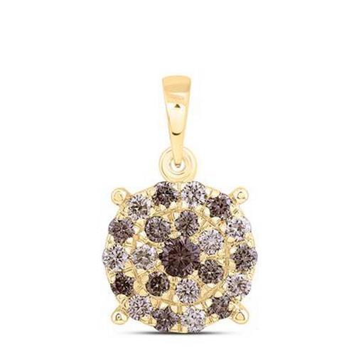 0.50ctw Cognac Ombre Diamond Round Cluster Pendant Charm 10K Yellow Gold