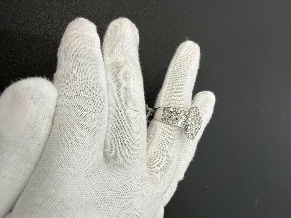 1.50ctw Diamond Oval Cluster Statement Ring 10K White Gold