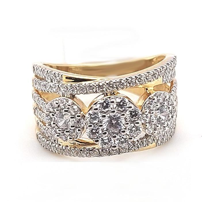 1.50ctw Diamond Ring Cluster Multi Row Split Shank Band 14K Yellow Gold