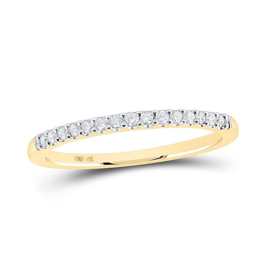 Diamond Single Row Wedding Band Womens 14K Yellow Gold