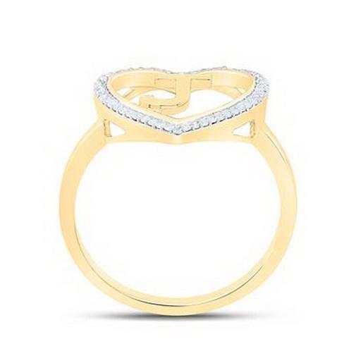 Diamond Initial J Heart Ring 10K Yellow Gold Womens