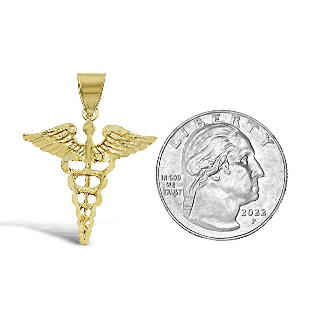 10k Gold Caduceus Medical Symbol Pendant Charm 1.2 inch
