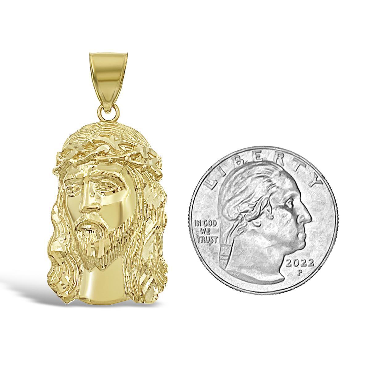 Jesus Head Face Pendant Charm 10k Yellow Gold 1.9 inch