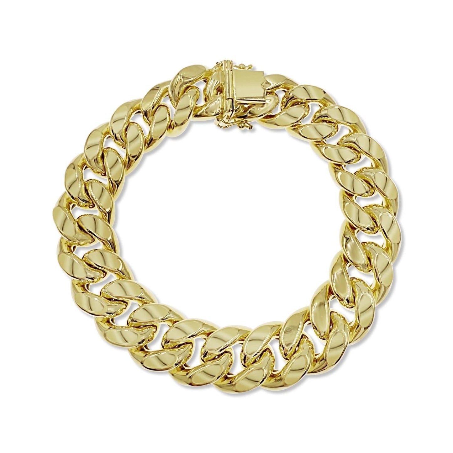 14K Yellow Gold Mens Cuban Link Bracelet 10mm Chain