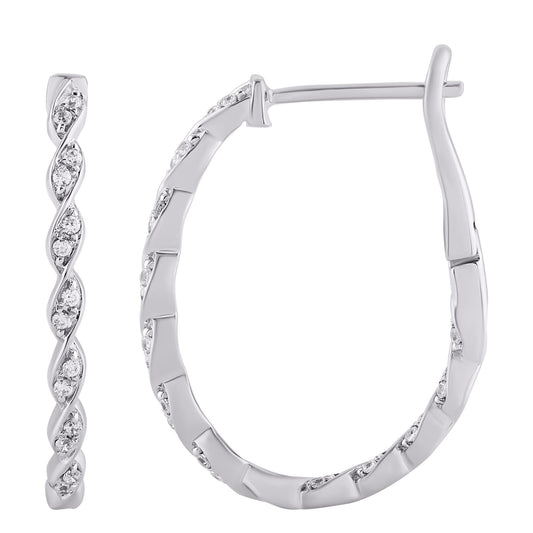 0.25 ctw Round Diamond Huggie Hoops Twisted Earrings 10k White Gold Womens