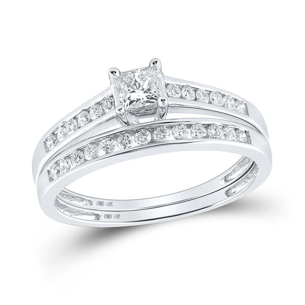 0.48ctw Diamond Princess Bridal Ring Set 10K White Gold