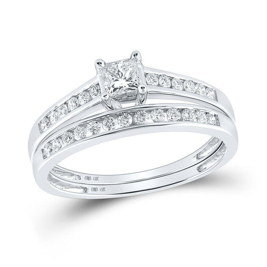 0.48 Ctw Diamond Princess Round Bridal Wedding Ring Set 10k White Gold