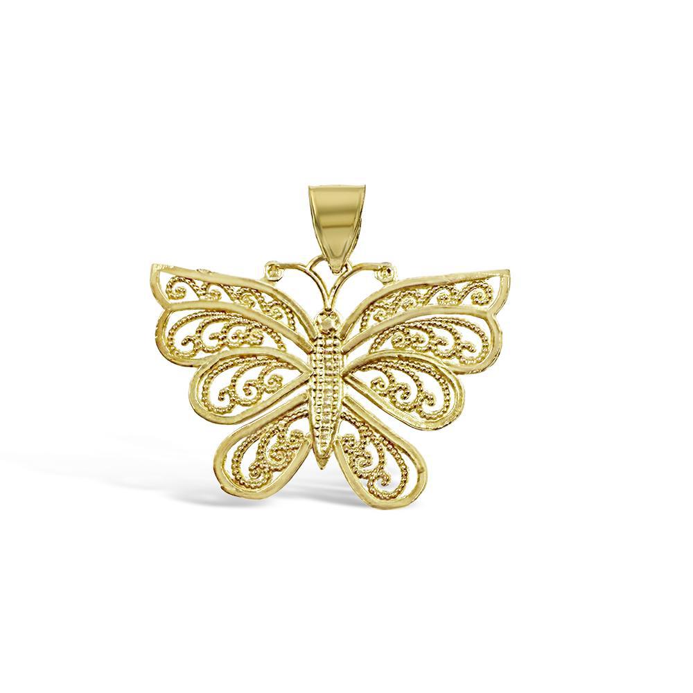 Butterfly Pendant Charm 10k Two Tone Gold 0.7 inch