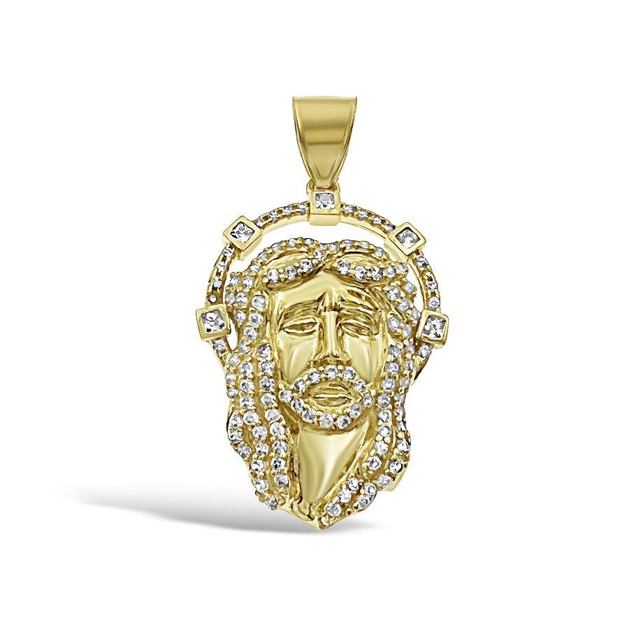 Jesus Head Face Pendant Real 10k Yellow Gold Charm 1.3"