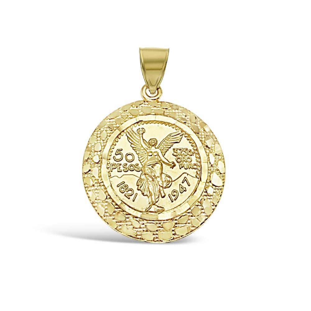 10K Yellow Gold 50 Pesos Mexican Coin Pendant Centenario