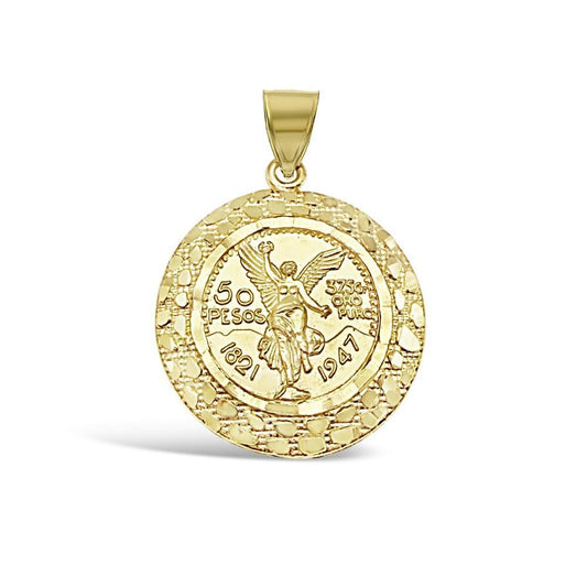 10K Yellow Gold 50 Pesos Mexican Coin Pendant Centenario