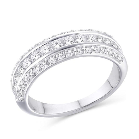 1ctw Round Diamond Triple Row Bridal Wedding Anniversary Band 10k White Gold