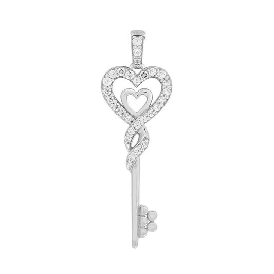 0.20cttw Diamond Key Heart Pendant Charm 10k White Gold