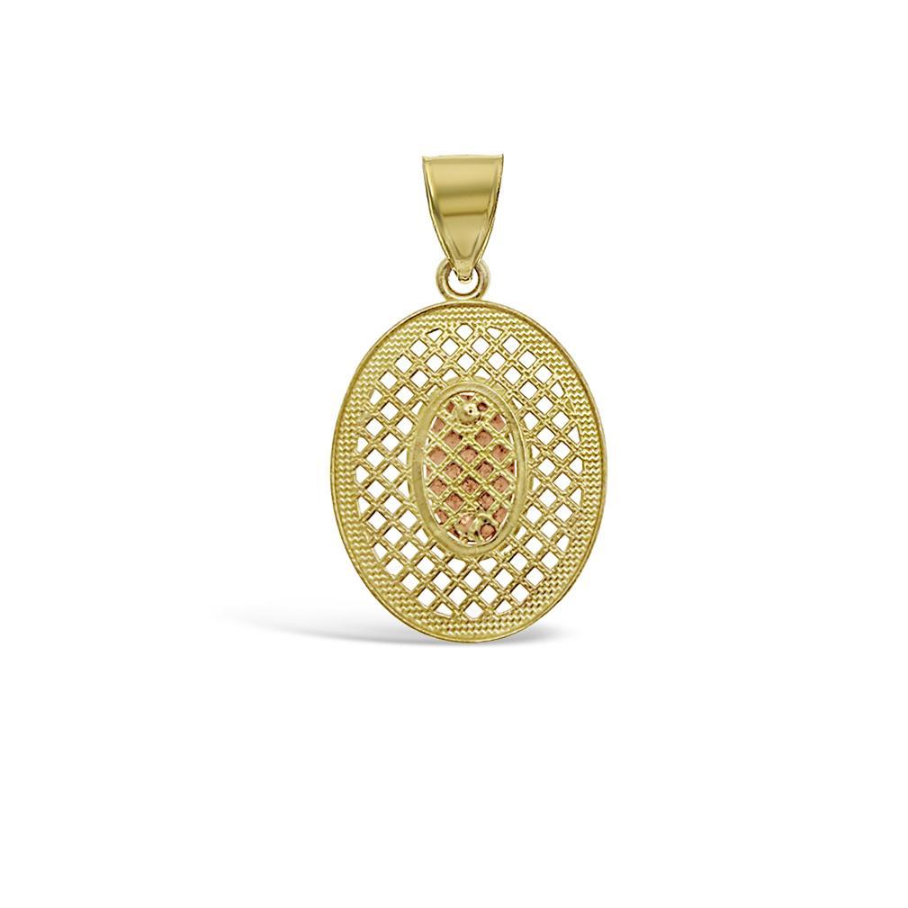14K Tri Color Gold Virgin Mary Oval Pendant