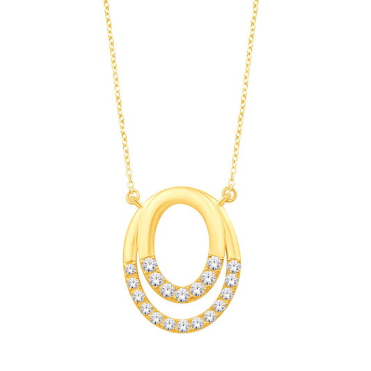 0.34ctw Diamond Open Oval Pendant Necklace 10K Yellow Gold