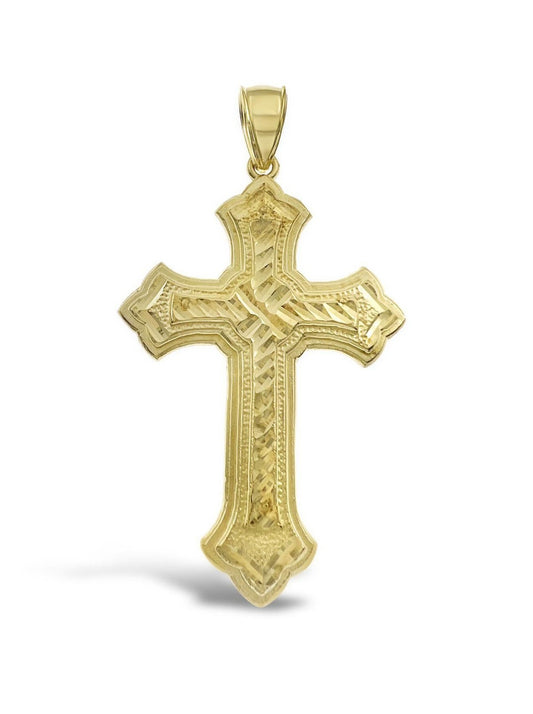 10k Yellow Gold Cross Pendant Men Charm 2.7"