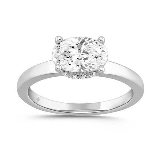 2.20 cttw Lab Grown Diamond East West Oval Halo Engagement Ring 14k White Gold