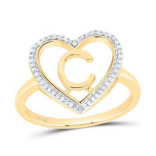 Diamond Initial C Heart Ring 10K Yellow Gold Womens