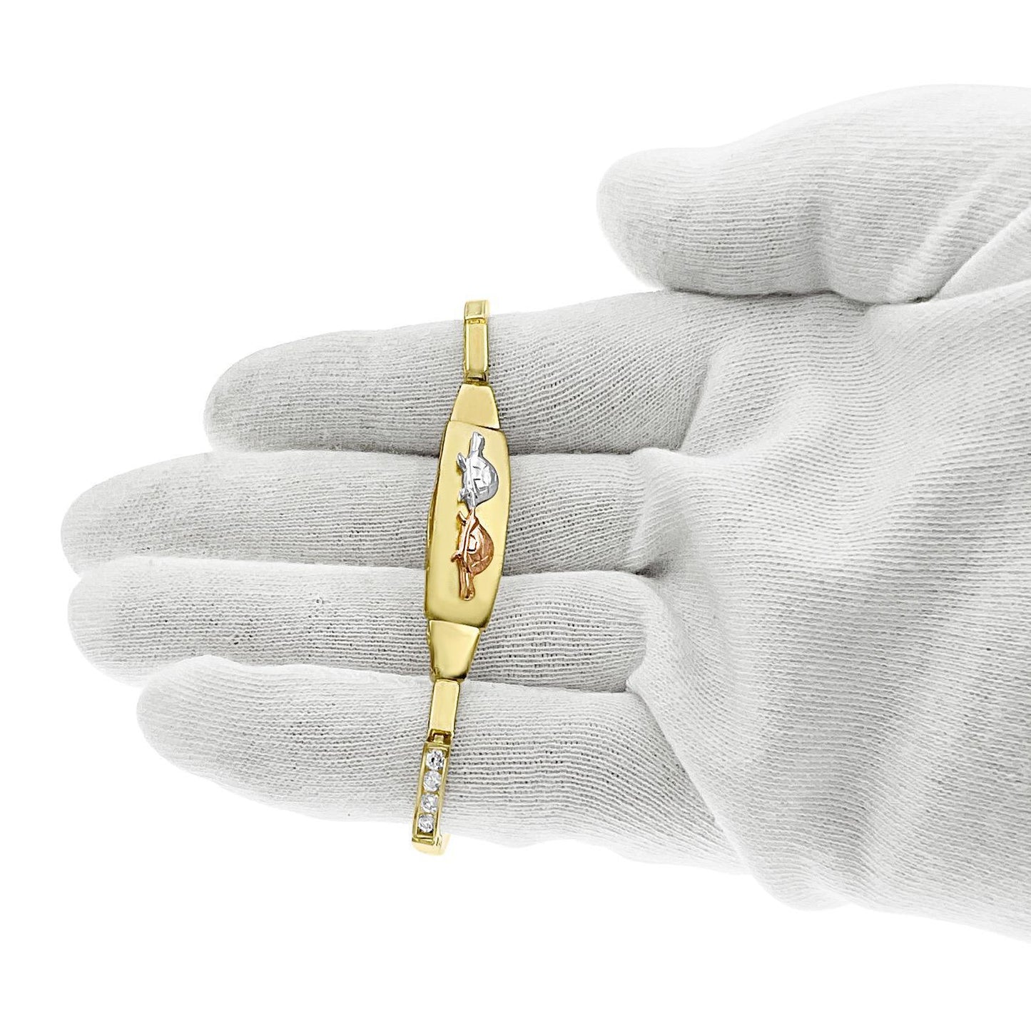 Turtle Bracelet 10k Gold Bar Link Chain Tri Color