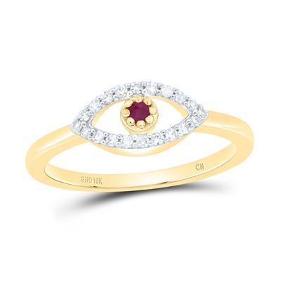 Natural Ruby Diamond Ring Evil Eye 10K Yellow Gold