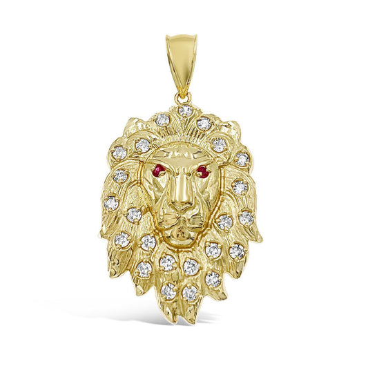 Lion Head Pendant 10k Yellow Gold Men's Charm 2.5"