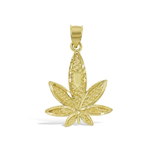 Marijuana Leaf Pendant 10k Yellow Gold Cannabis Weed Pot Charm 1.2"