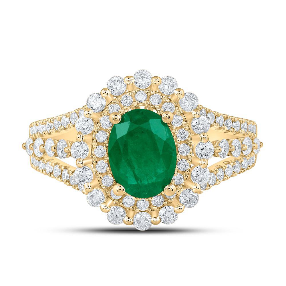 1.86 Cttw Natural Emerald Oval Solitaire & Diamond Halo Ring 14k Yellow Gold