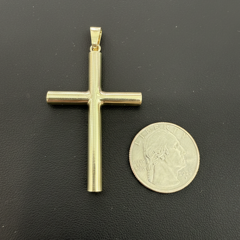 Cross Plain Pendant Charm 925 Sterling Silver Gold Plated 2.4 inch