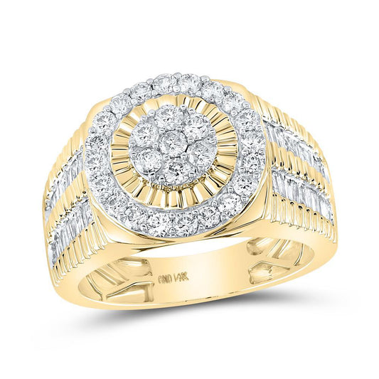 1.81ctw Diamond Cluster Round Baguette Mens Signet Ring 14K Yellow Gold