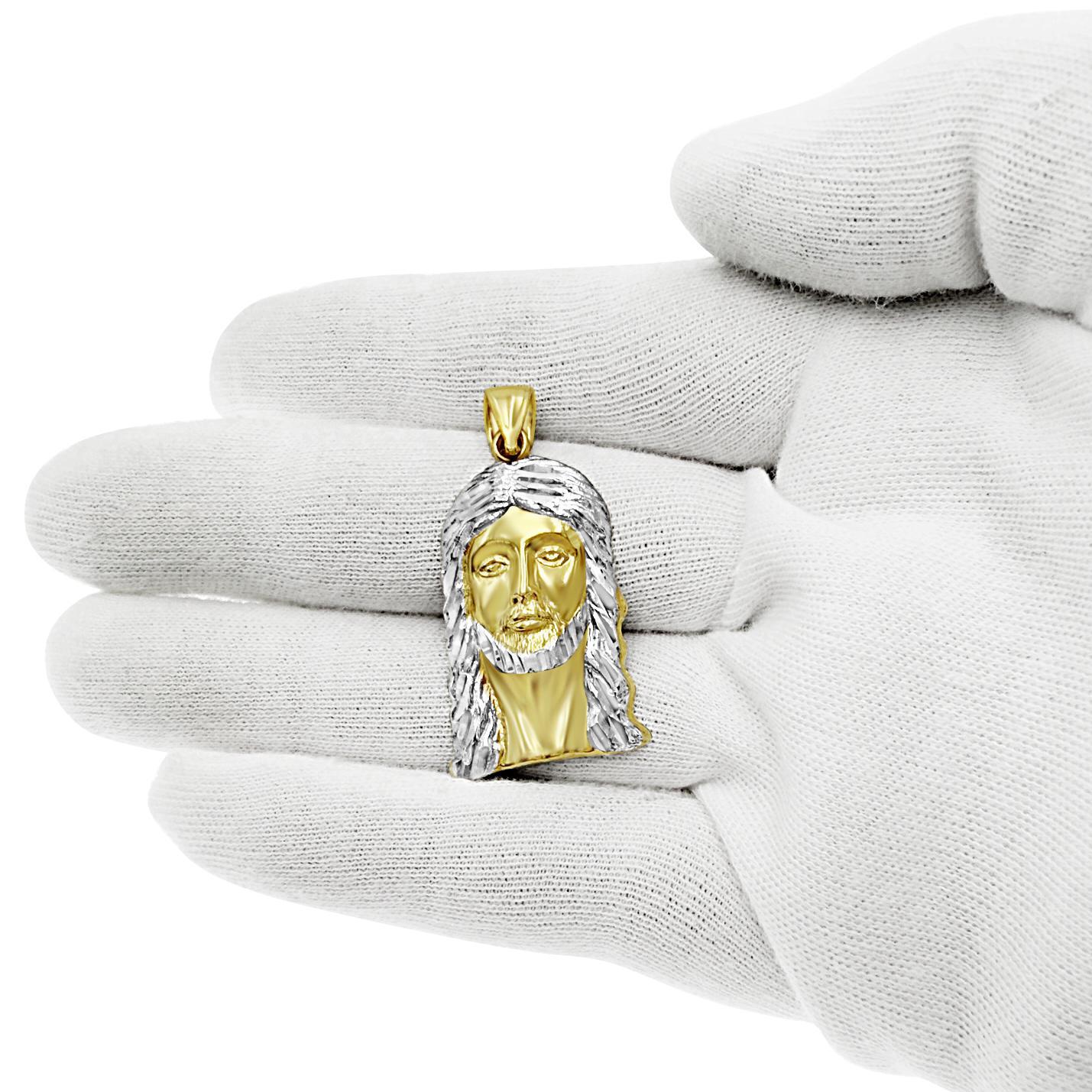 Jesus Head Pendant Mens Charm 10k Two tone Gold 1.6 inch