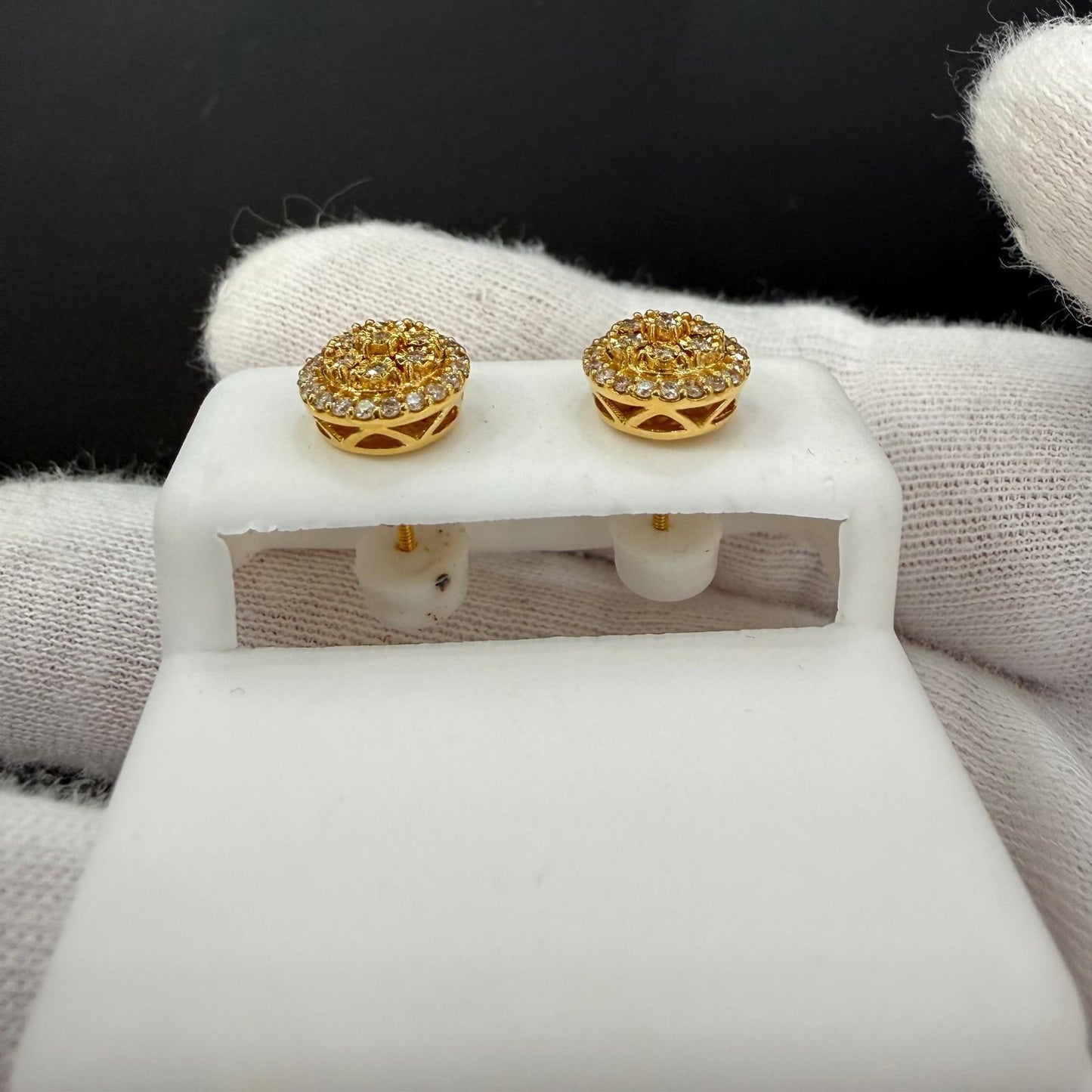 0.27ctw Round Diamond Circle Cluster Stud Earrings 14k Yellow Gold Screw Back