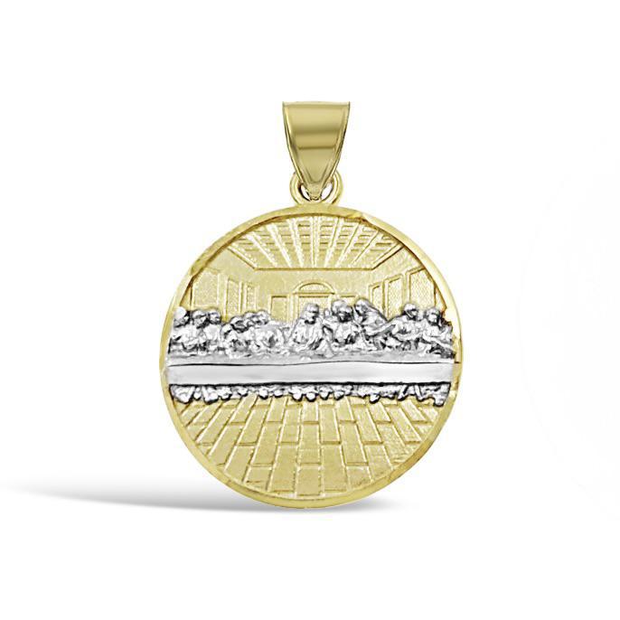 Last Supper Round Pendant Charm 10k Two Tone Gold 0.8 inch