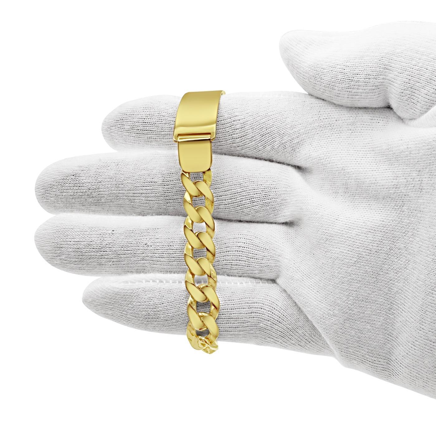14K Yellow Gold Cuban Link Chain ID Mens Bracelet