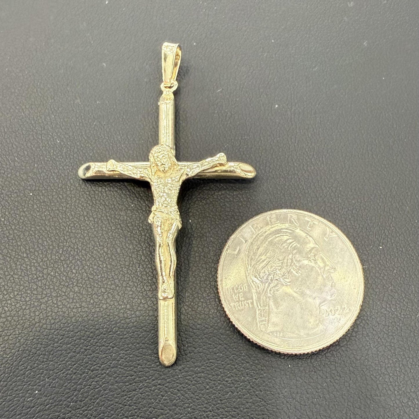 Cross Crucifix Pendant Charm 925 Sterling Silver Gold Plated 2.3"