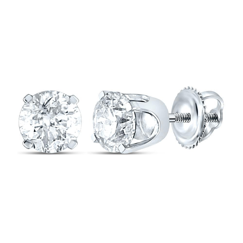 1.01 Ctw Round Diamond Solitaire Stud Earrings 14k White Gold Screw Back