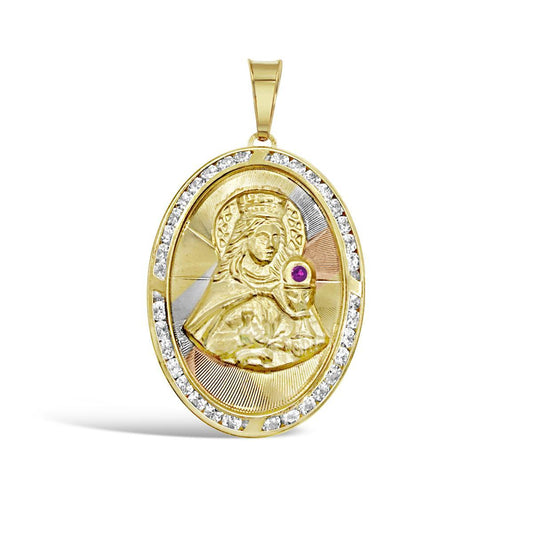 10K Gold Oval Saint Barbara Religious Medallion Pendant