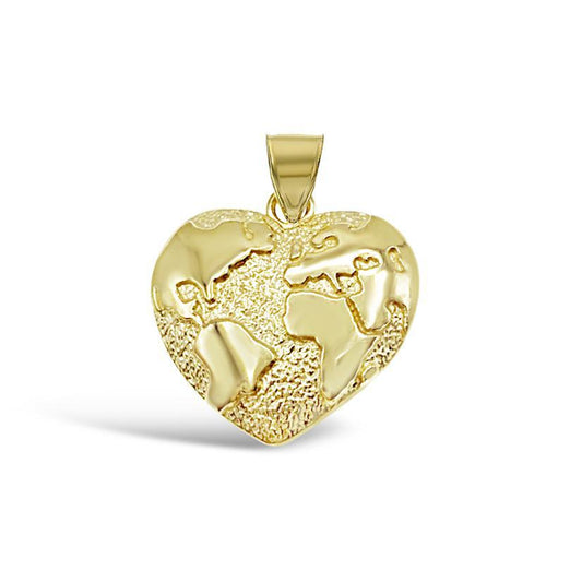Heart Map Globe Earth Pendant Charm 10k Yellow Gold