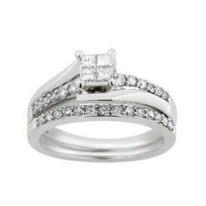 0.50cttw Diamond Princess Bridal Engagement Ring Set 10k White Gold