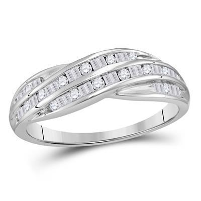 0.33 Ctw Baguette Diamond Crossover Womens Wedding Band Ring 10k White Gold