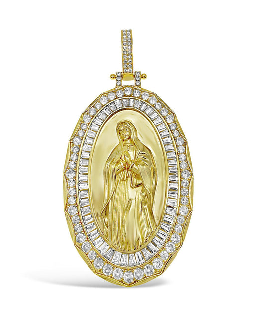 925 Sterling Silver Virgin Mary Oval Pendant