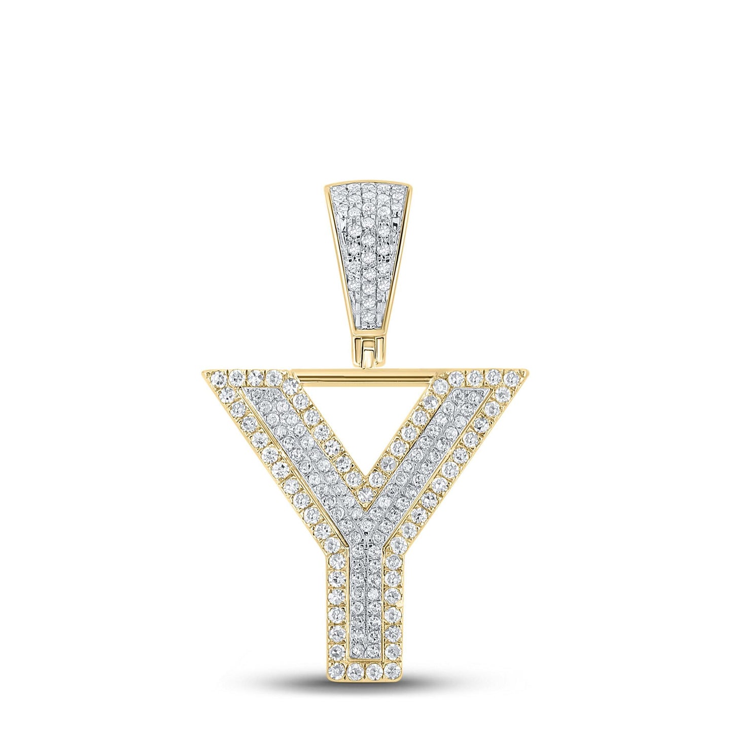 10k Two-tone Gold Mens Round Diamond Y Letter Charm Pendant 5/8Cttw